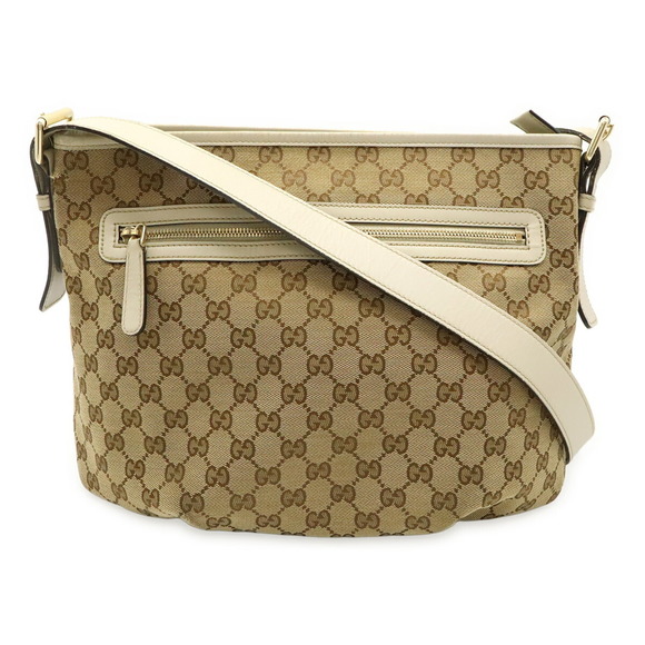 GUCCI GG Canvas Shoulder Bag, Leather, Khaki Beige, White, 388930 - Picture 1 of 10